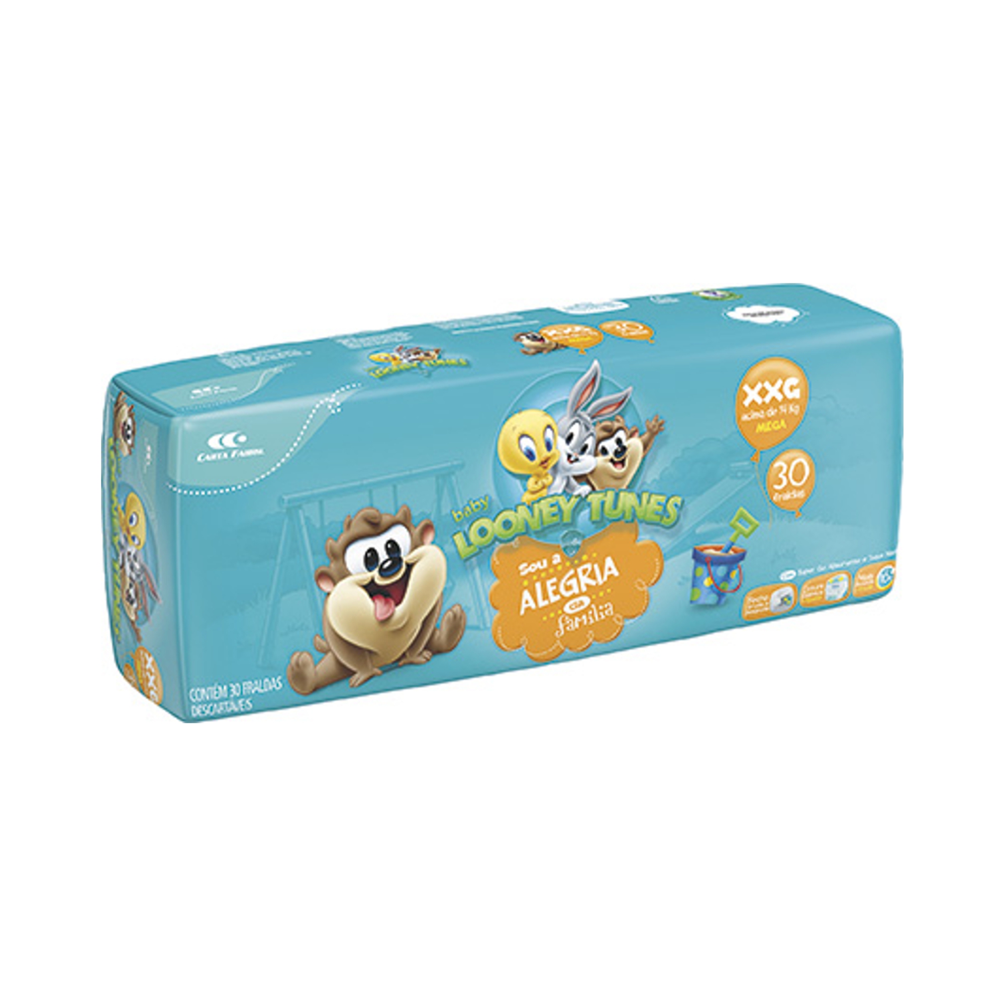 FRALDA BABY LOONEY TUNES, XXG 30 FRALDAS PACOTE MEGA