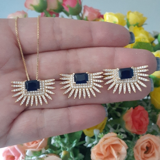 Conjunto glamour cristal Blue com Microzircônias