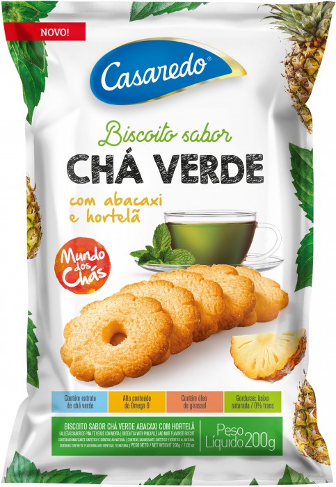 BISCOITOS SABOR CHÁ VERDE COM ABACAXI E HORTELÃ 200G