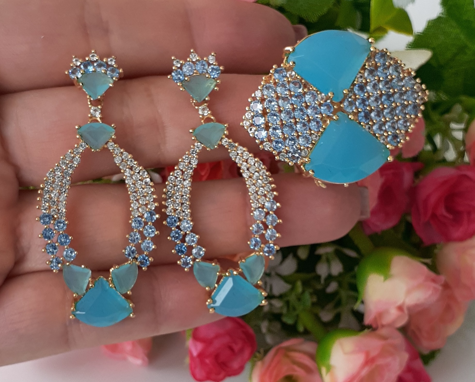 Conjunto Cristal Azul com Zirconias