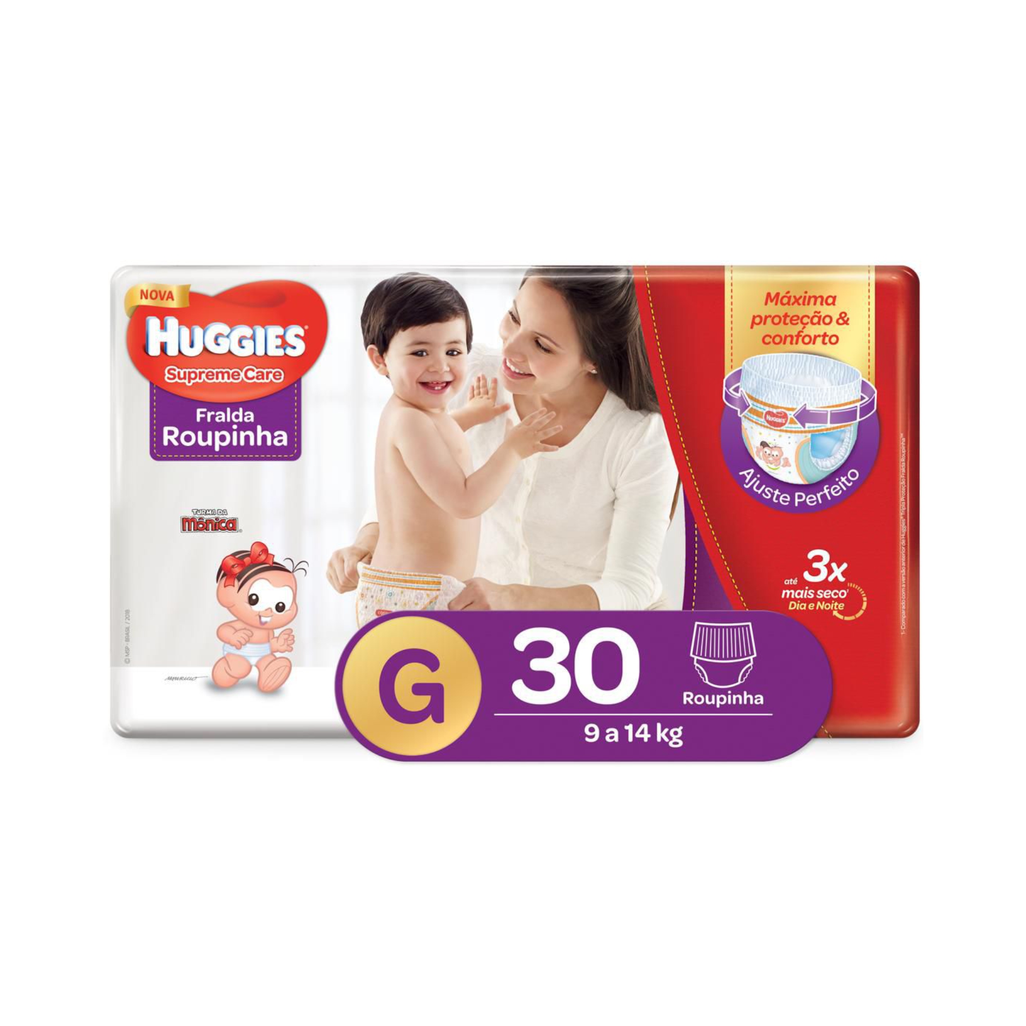 FRALDA ROUPINHA HUGGIES SUPREME CARE, G 30 FRALDAS PACOTE MEGA