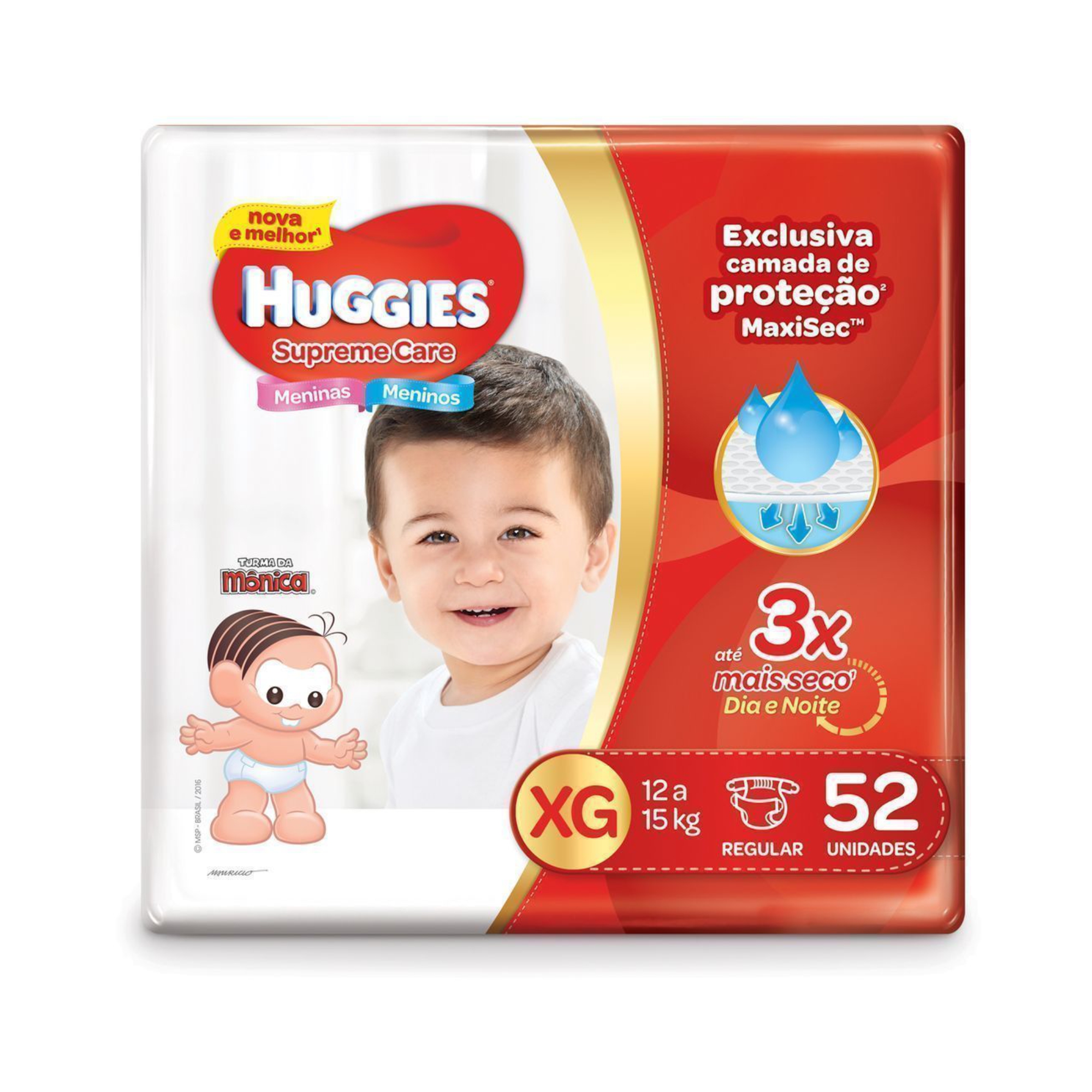 FRALDA HUGGIES SUPREME CARE, XG 52 FRALDAS PACOTE HIPER