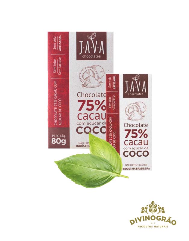 CHOCOLATE 75% CACAU COM AÇÚCAR DE COCO JAVA🍫